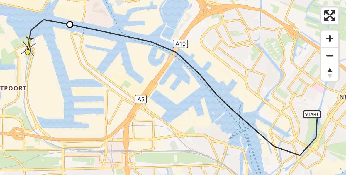 Routekaart van de vlucht: Lifeliner 1 naar Amsterdam Heliport, Hagedoornplein