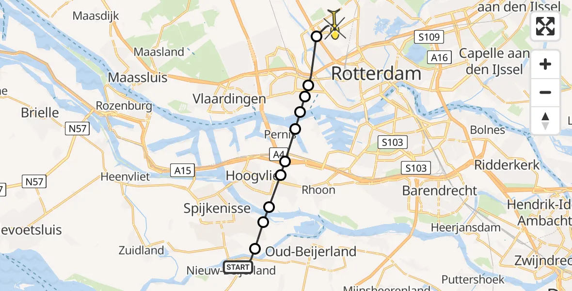 Routekaart van de vlucht: Lifeliner 2 naar Rotterdam The Hague Airport, Spuidijk