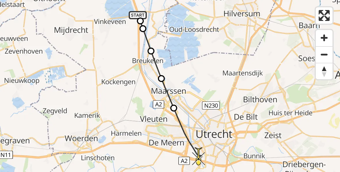 Routekaart van de vlucht: Lifeliner 1 naar Utrecht, Rooseveltlaan