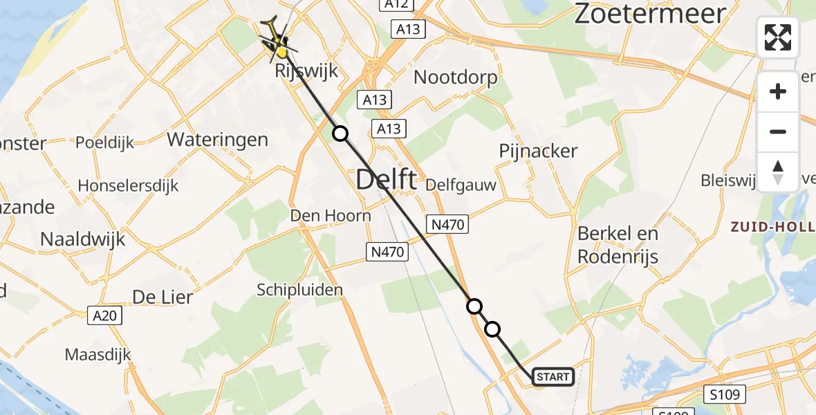 Routekaart van de vlucht: Lifeliner 2 naar Den Haag, Van Ruysbroekstraat