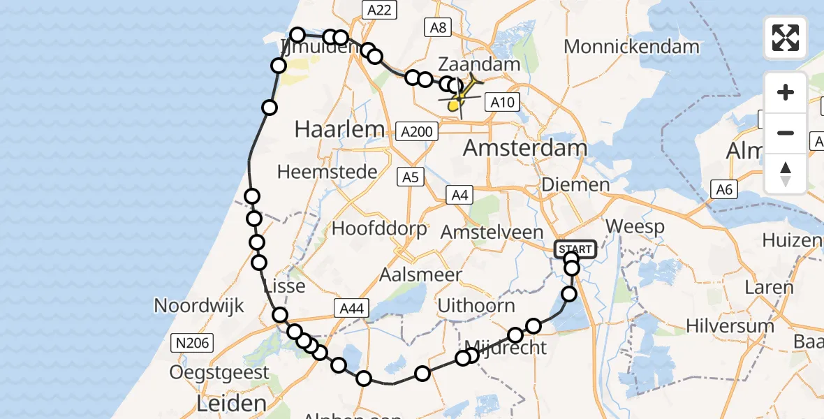 Routekaart van de vlucht: Lifeliner 1 naar Amsterdam Heliport, Herenweg