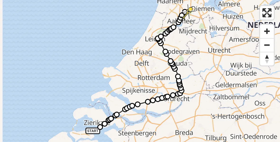 Routekaart van de vlucht: Politieheli naar Schiphol, Straalweg