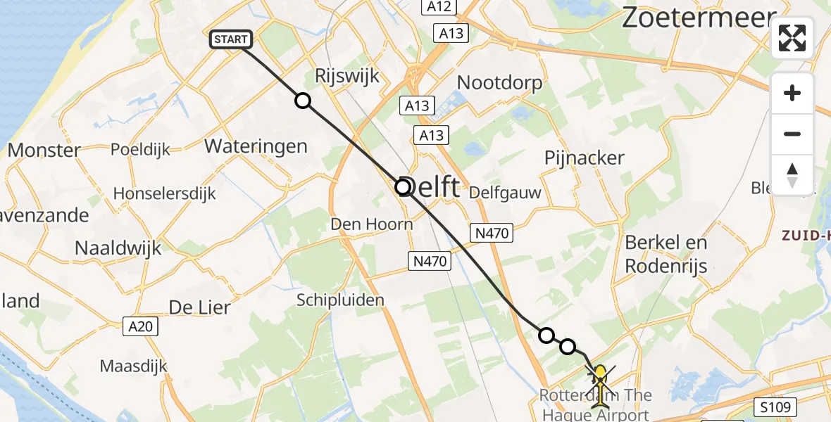 Routekaart van de vlucht: Lifeliner 2 naar Rotterdam The Hague Airport, Leyweg