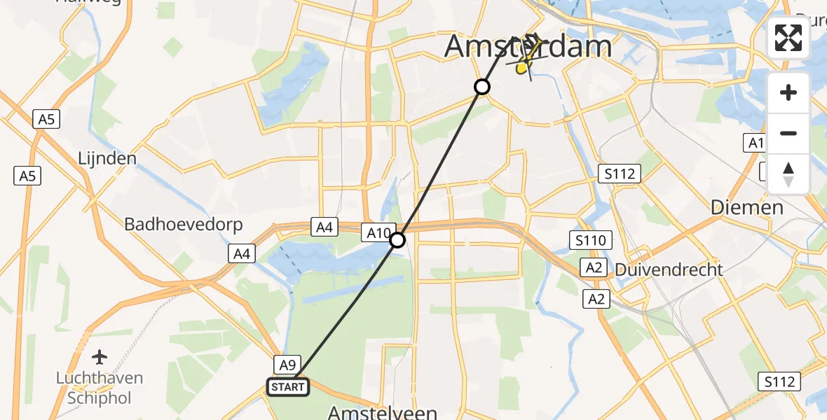 Routekaart van de vlucht: Politieheli naar Amsterdam, Nes