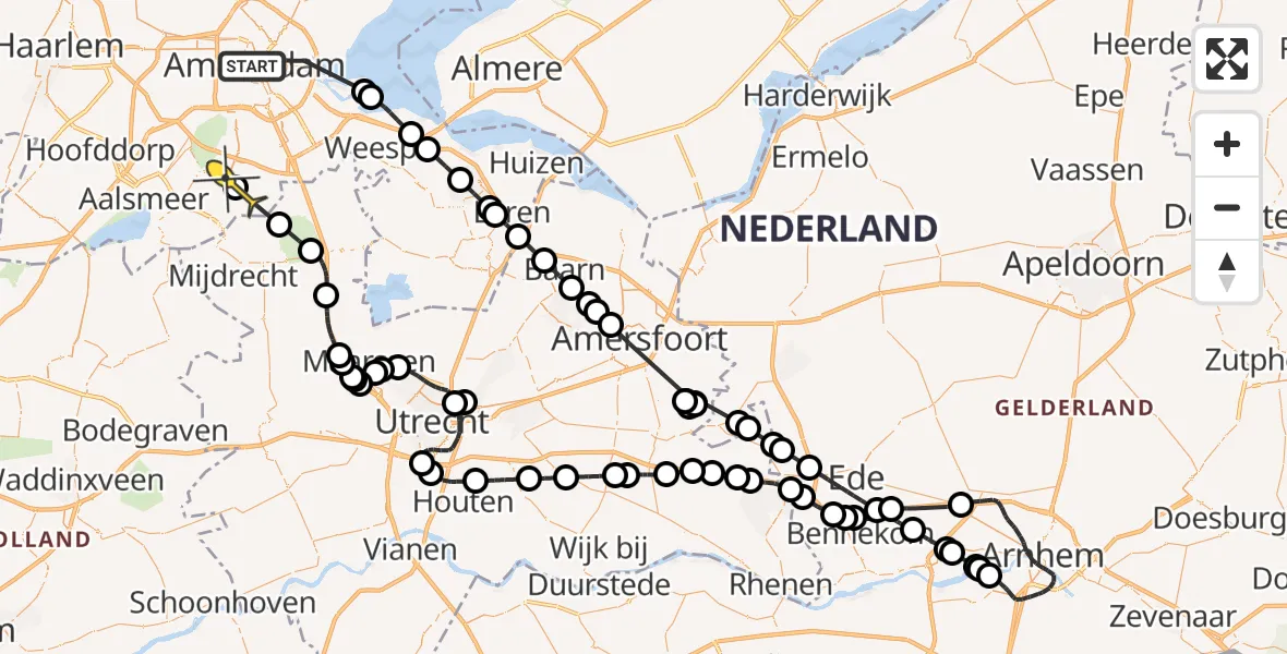 Routekaart van de vlucht: Politieheli naar Amstelveen, Oudezijds Voorburgwal