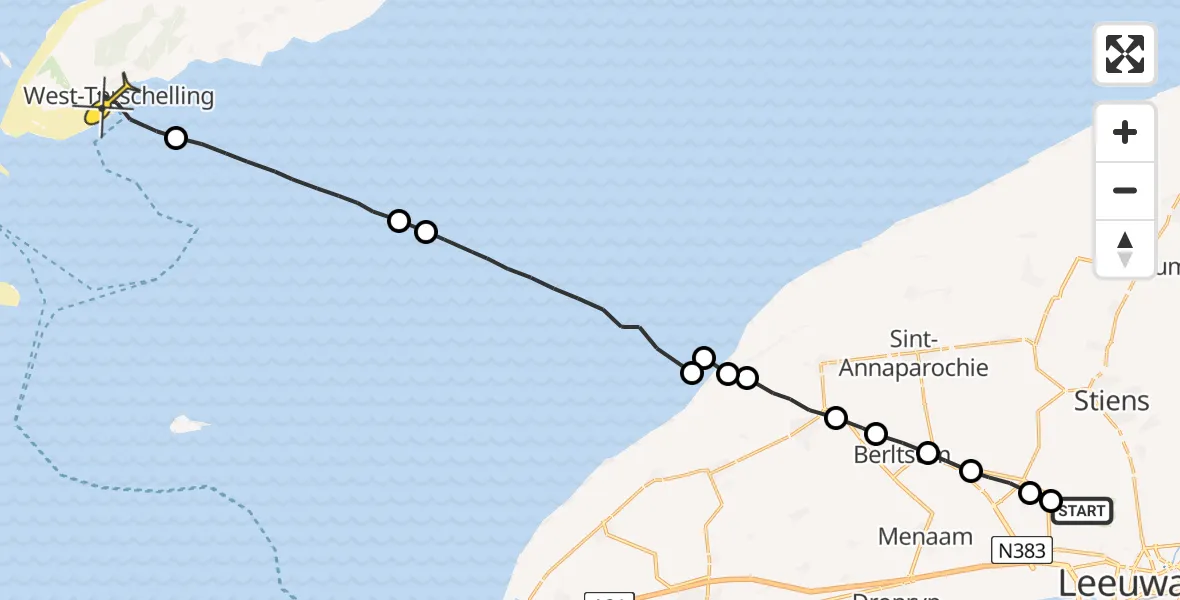 Routekaart van de vlucht: Ambulanceheli naar West-Terschelling, Sirtemawei