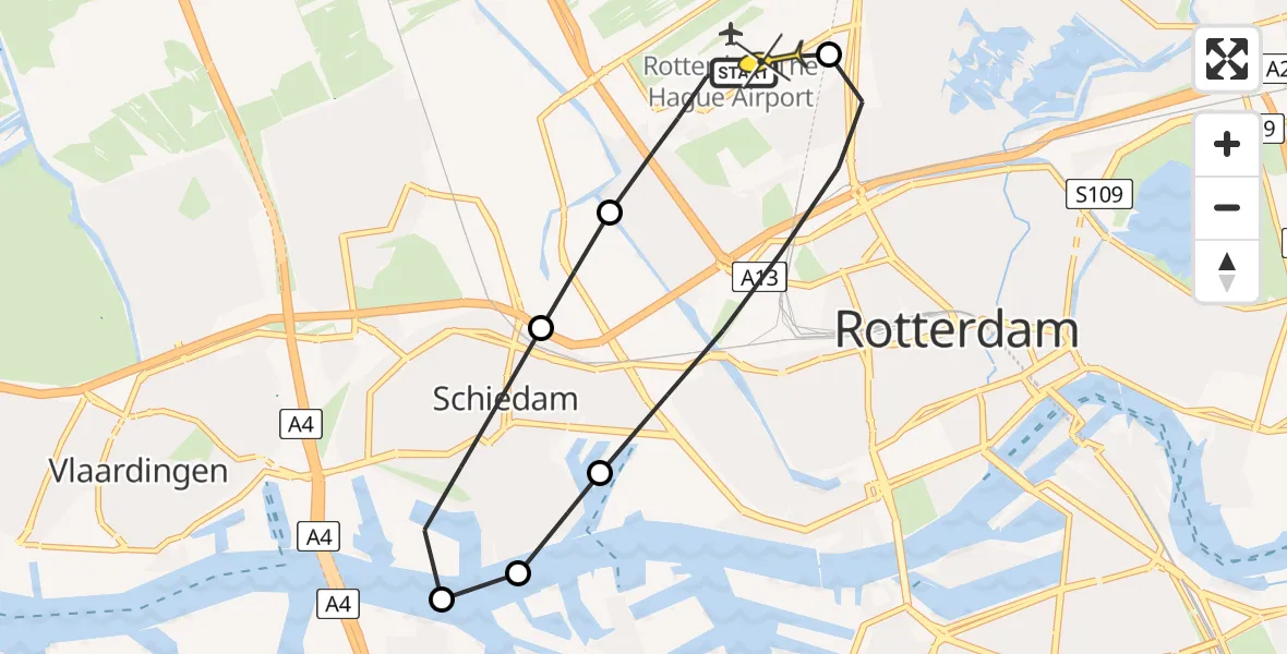 Routekaart van de vlucht: Lifeliner 2 naar Rotterdam The Hague Airport, Landzichtstraat