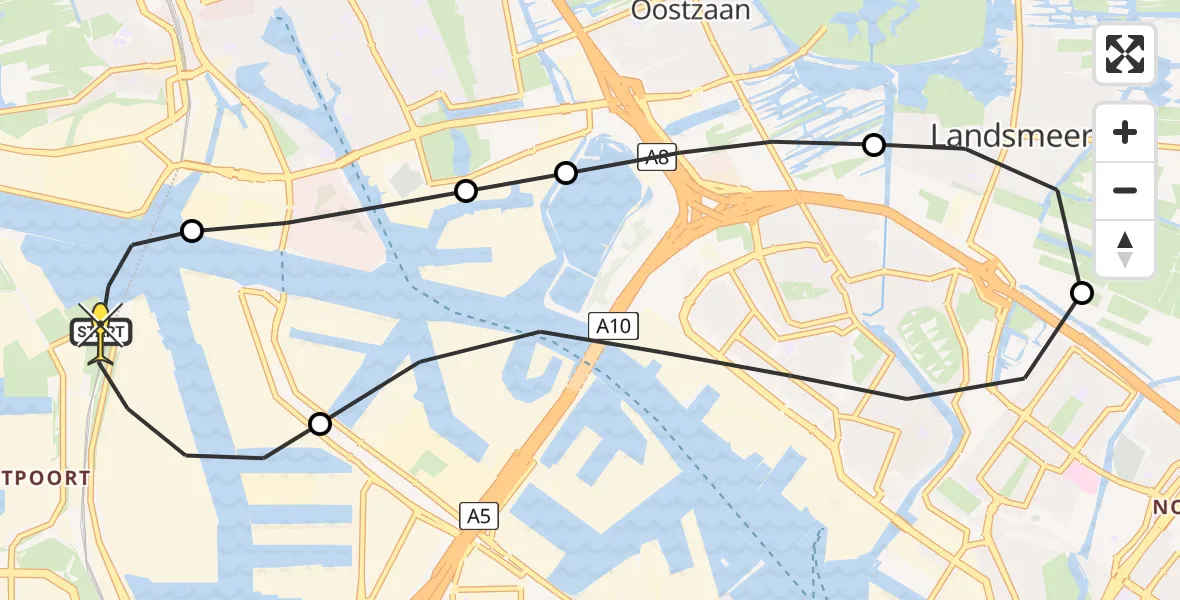 Routekaart van de vlucht: Lifeliner 1 naar Amsterdam Heliport, Westhaven