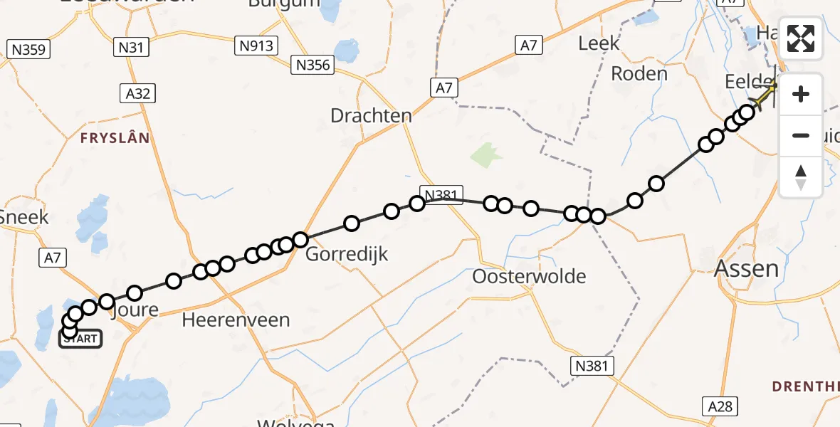 Routekaart van de vlucht: Lifeliner 4 naar Groningen Airport Eelde, Houtfeart