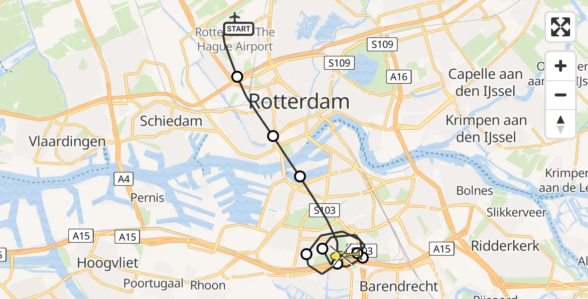 Routekaart van de vlucht: Lifeliner 2 naar Barendrecht, Schipholstraat