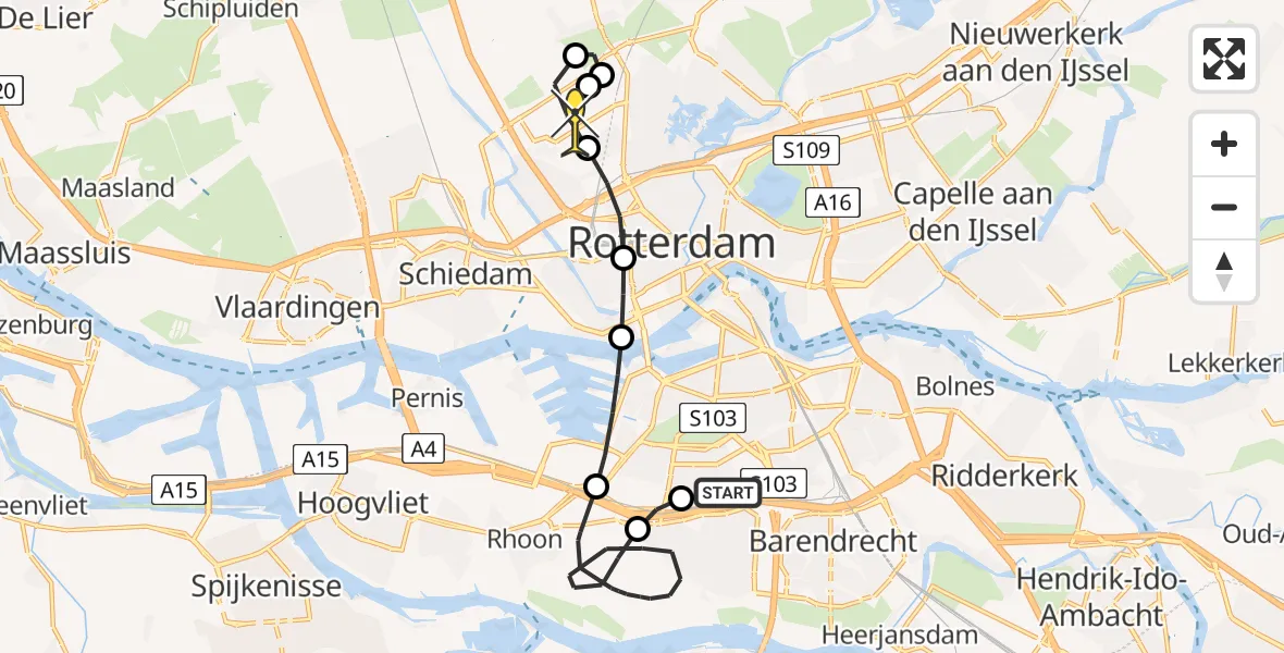 Routekaart van de vlucht: Lifeliner 2 naar Rotterdam The Hague Airport, Driemanssteeweg