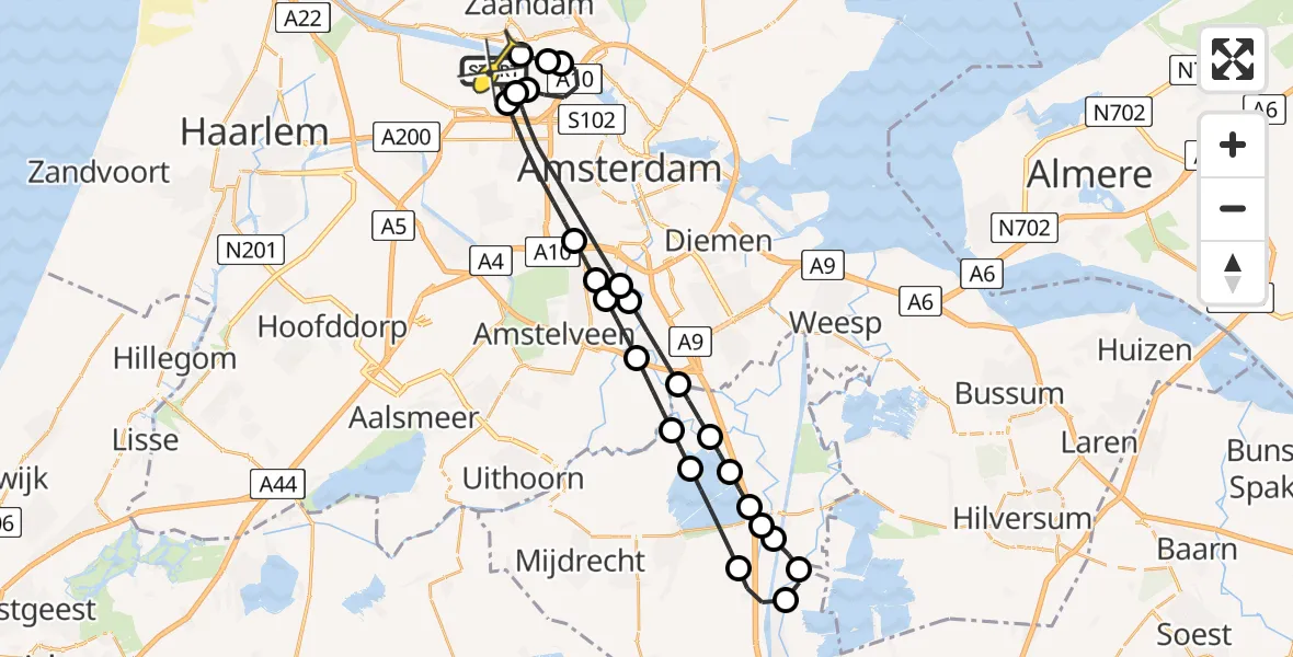 Routekaart van de vlucht: Lifeliner 1 naar Amsterdam Heliport, Kompasweg