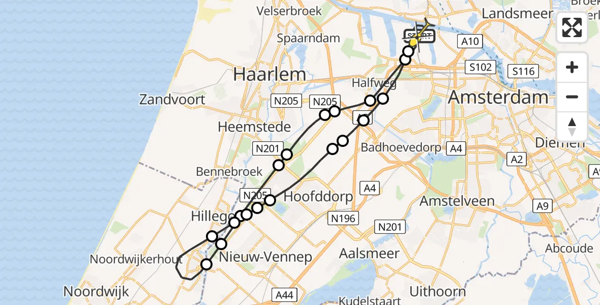 Routekaart van de vlucht: Lifeliner 1 naar Amsterdam Heliport, Aziëhaven