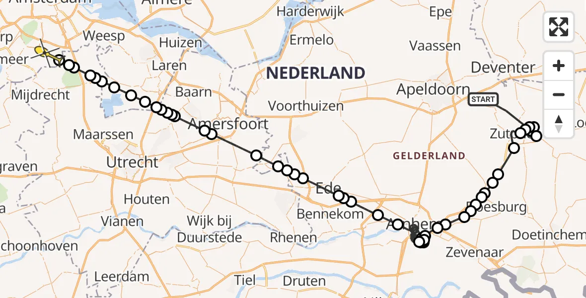 Routekaart van de vlucht: Politieheli naar Ouderkerk aan de Amstel, Haanstraat