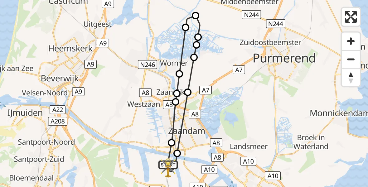 Vluchtroute Traumahelikopter Amsterdam Heliport - Amsterdam Heliport, 11 november 2024, 07:13