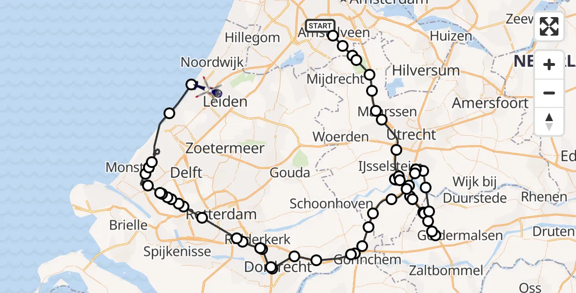 Vluchtroute Politiehelikopter van Badhoevedorp naar Valkenburg