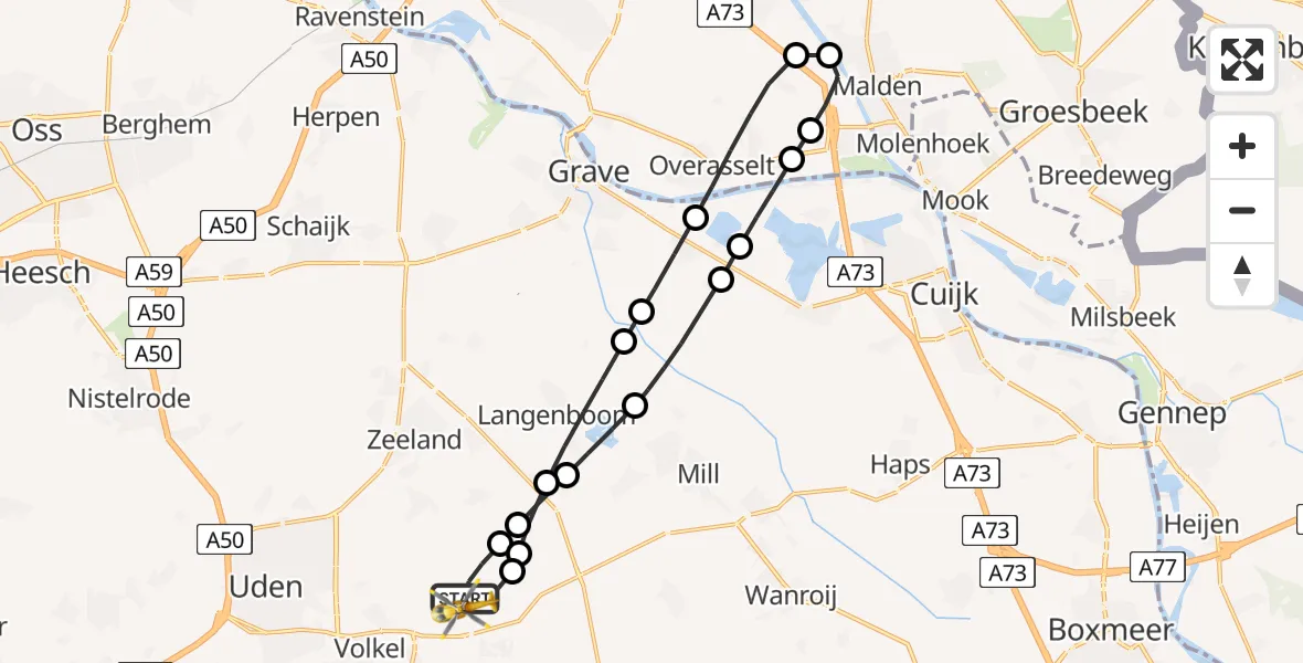Vluchtroute Traumahelikopter Vliegbasis Volkel - Vliegbasis Volkel, 11 november 2024, 09:29