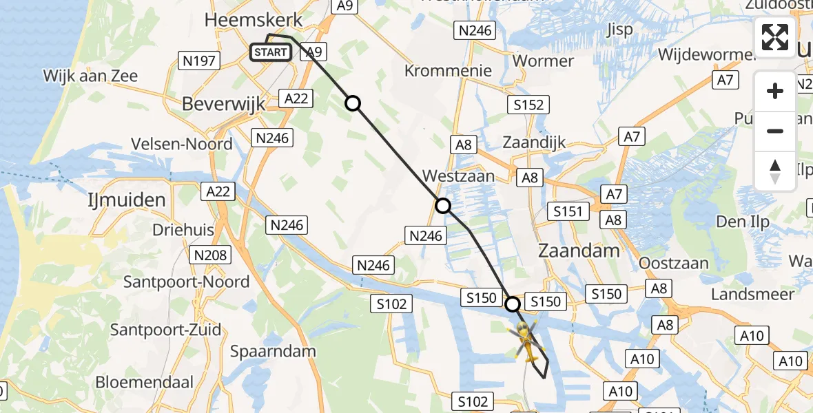 Routekaart van de vlucht: Lifeliner 1 naar Amsterdam Heliport, Beyaertlaan