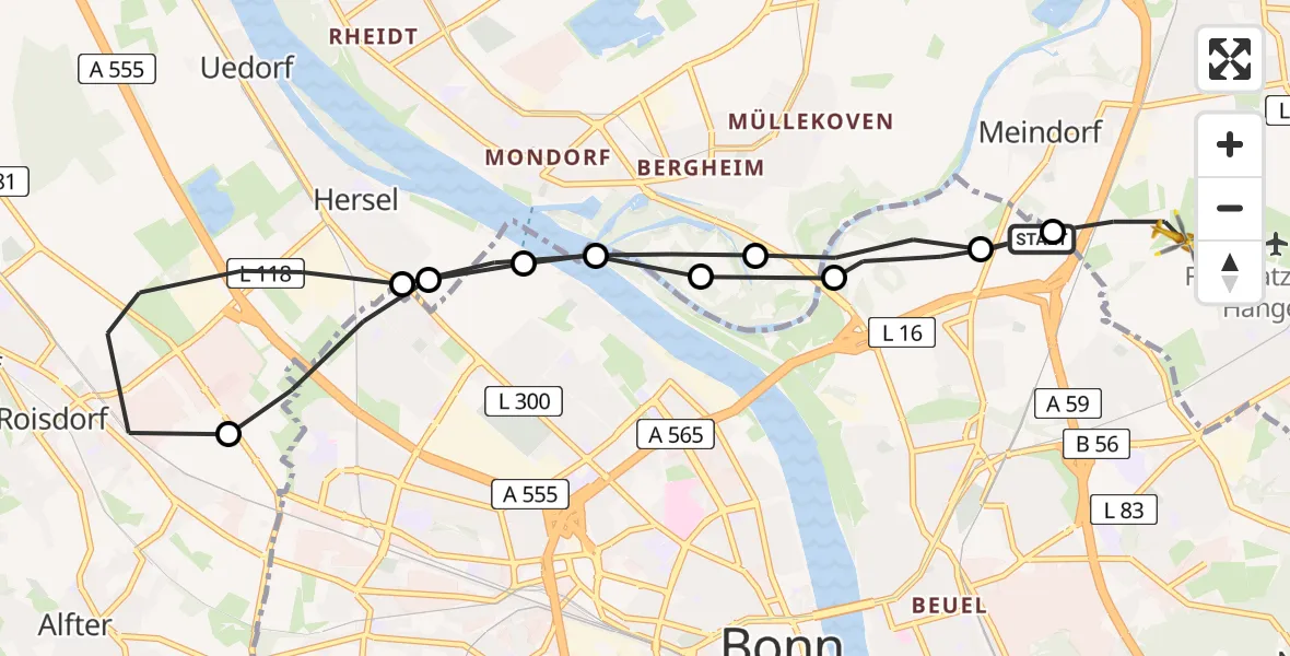 Vluchtroute Ambulancehelikopter Sankt Augustin - Sankt Augustin, 11 november 2024, 10:21