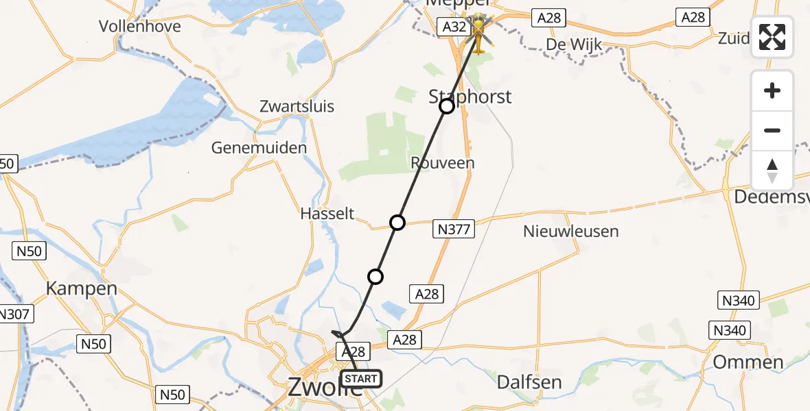 Routekaart van de vlucht: Lifeliner 4 naar Staphorst, Pieter Steynstraat