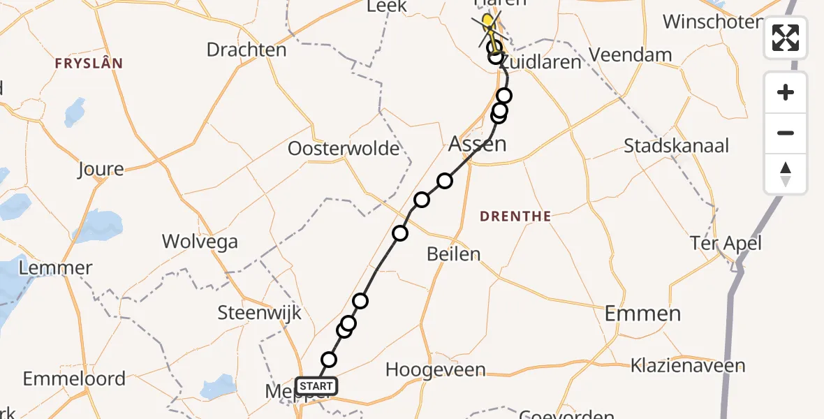 Routekaart van de vlucht: Lifeliner 4 naar Groningen Airport Eelde, Dokter Larijweg