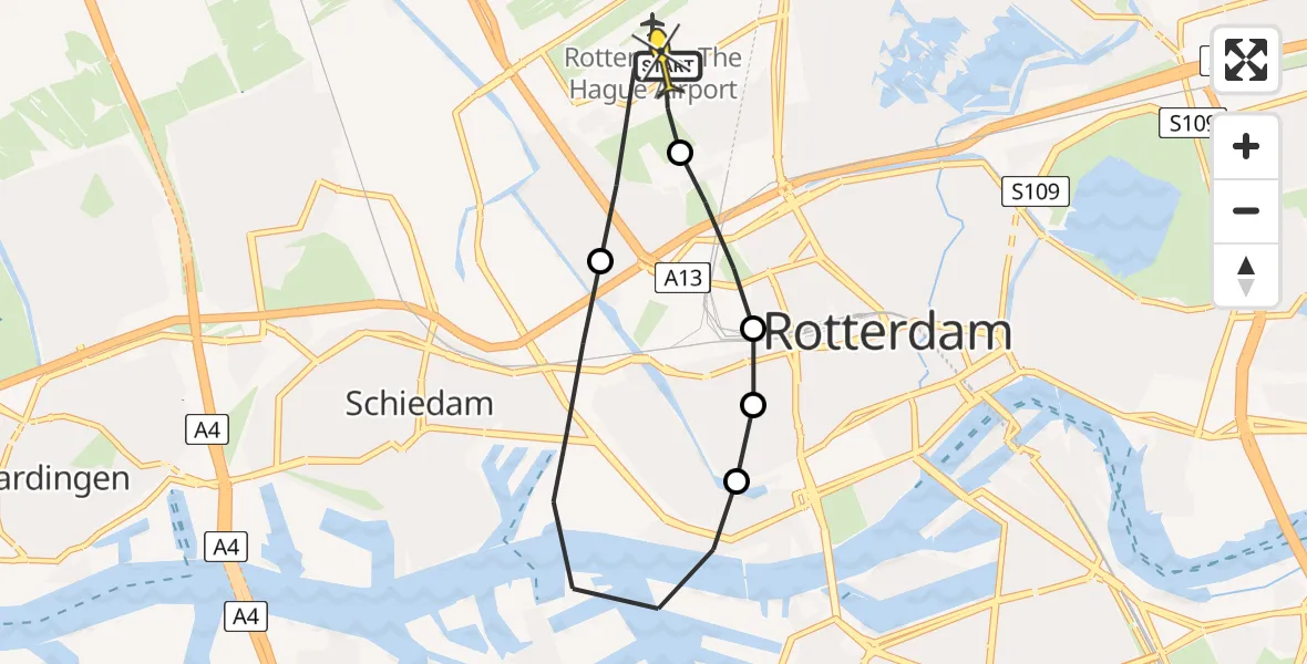 Routekaart van de vlucht: Lifeliner 2 naar Rotterdam The Hague Airport, Ypenburgstraat