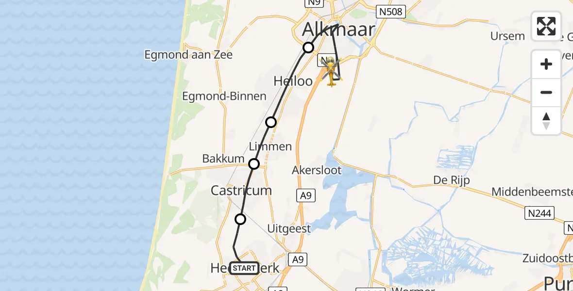 Vluchtroute Traumahelikopter Heemskerk - Alkmaar, 11 november 2024, 11:12
