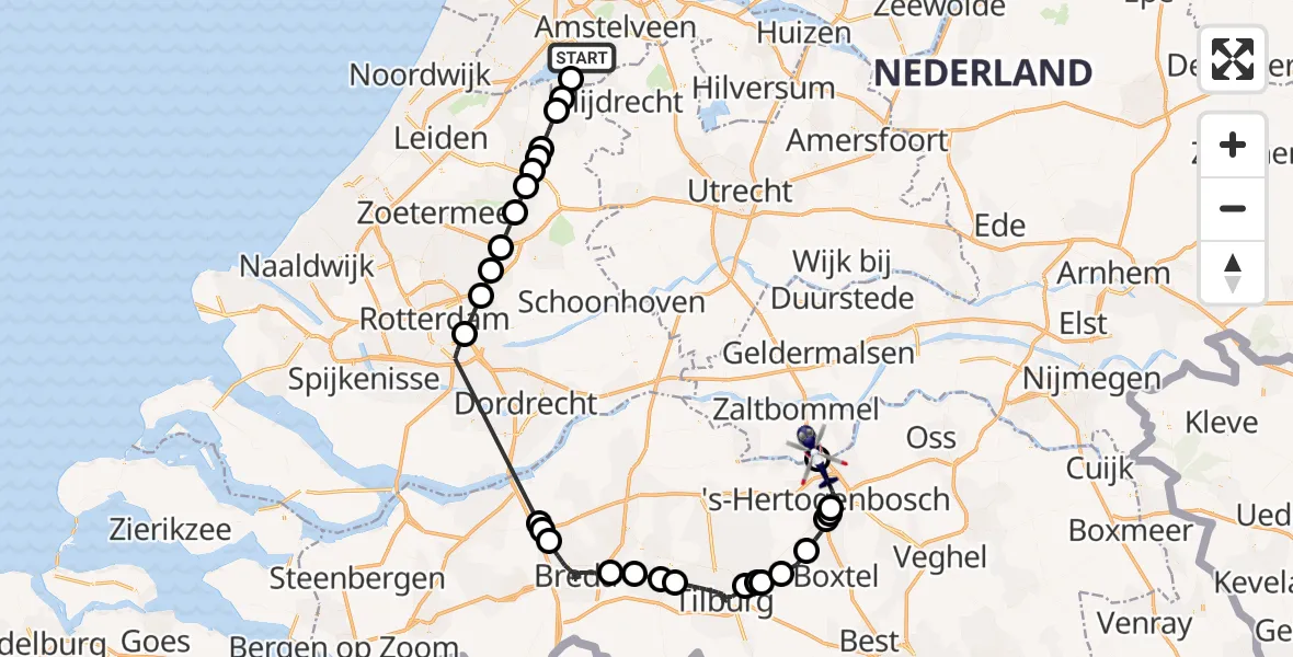 Vluchtroute Politiehelikopter Aalsmeer - Hedel, 11 november 2024, 11:19