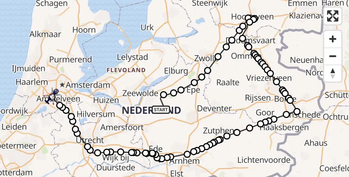 Vluchtroute Politiehelikopter Ermelo - Schiphol, 11 november 2024, 11:29
