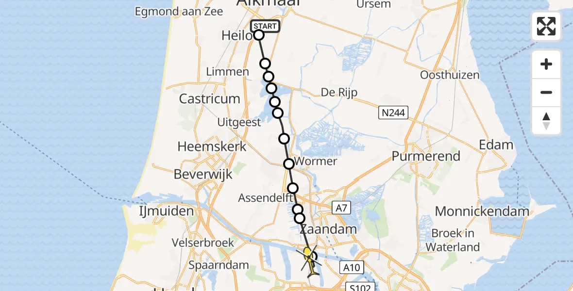 Routekaart van de vlucht: Lifeliner 1 naar Amsterdam Heliport, Nijenburgerweg