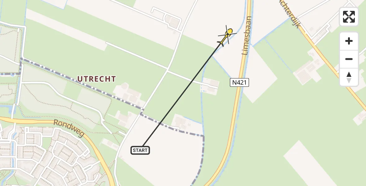 Routekaart van de vlucht: Politiehelikopter naar Bunnik, Rijsbruggerweg