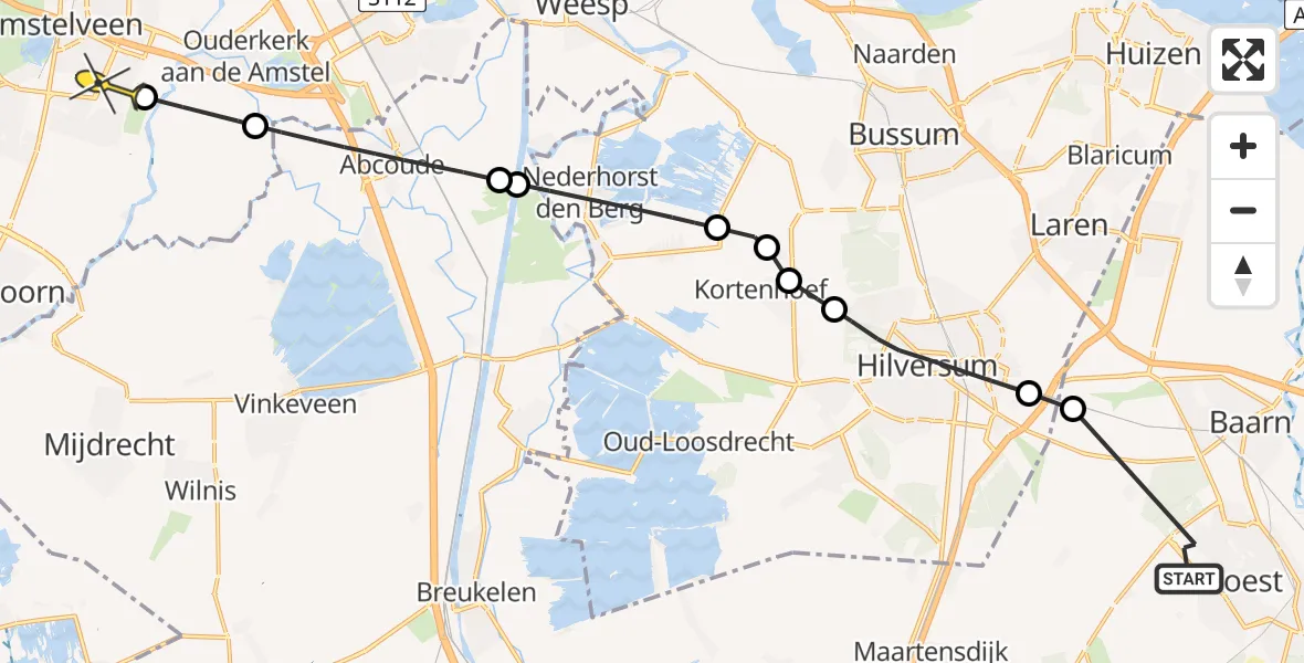 Routekaart van de vlucht: Politiehelikopter naar Amstelveen, Krommeweg