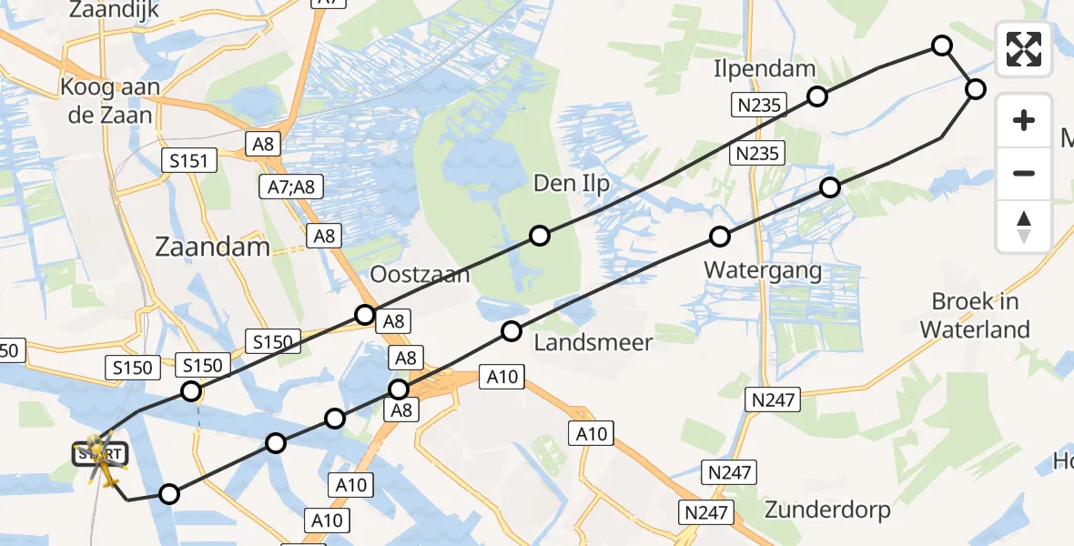 Vluchtroute Traumahelikopter Amsterdam Heliport - Amsterdam Heliport, 11 november 2024, 13:59
