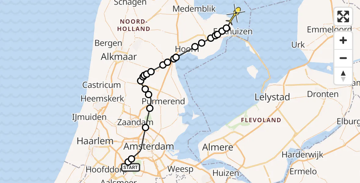 Routekaart van de vlucht: Politieheli naar Enkhuizen, Thermiekstraat