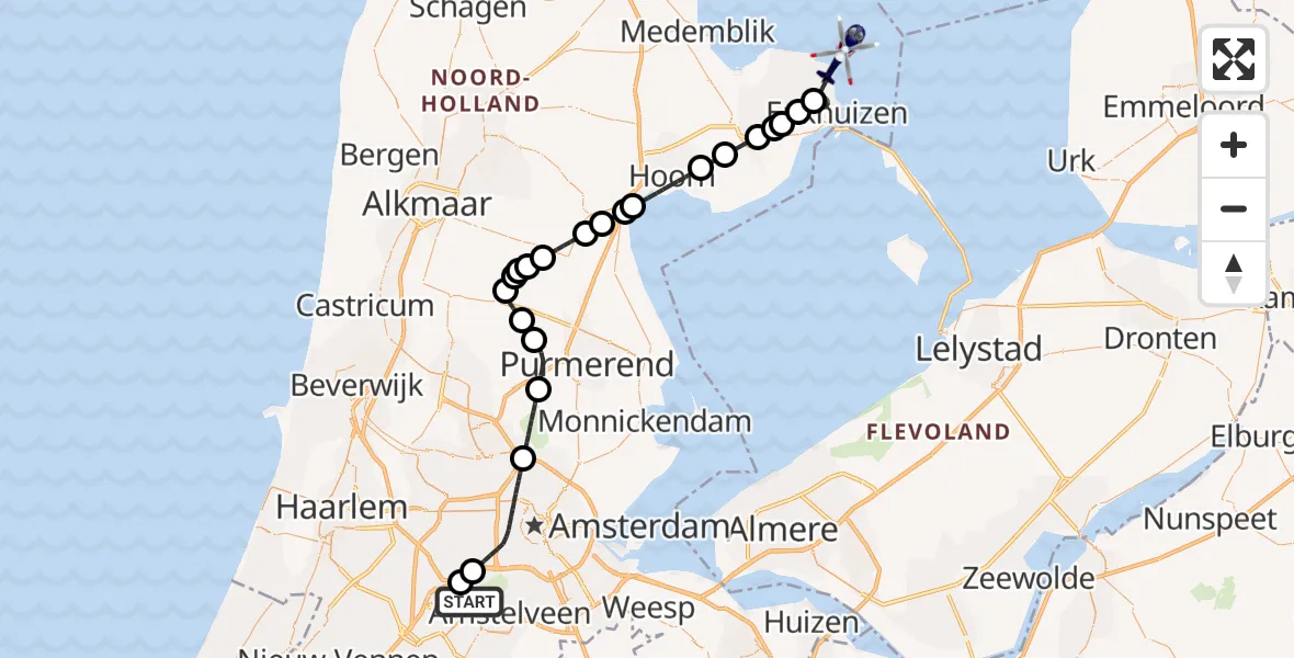 Vluchtroute Politiehelikopter Schiphol - Enkhuizen, 11 november 2024, 14:28
