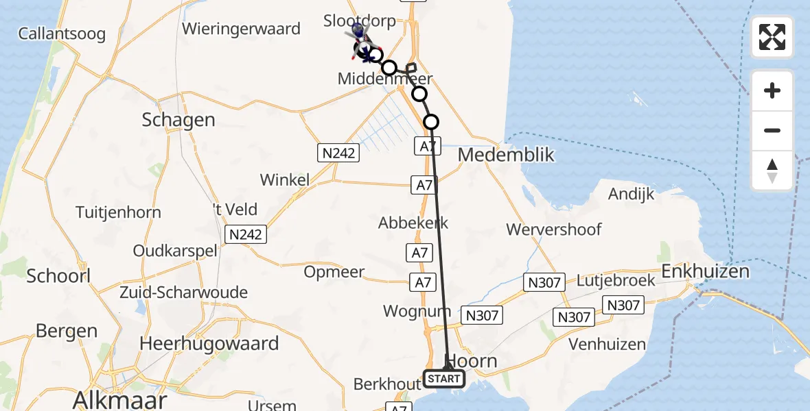 Vluchtroute Politiehelikopter Hoorn - Slootdorp, 11 november 2024, 14:40