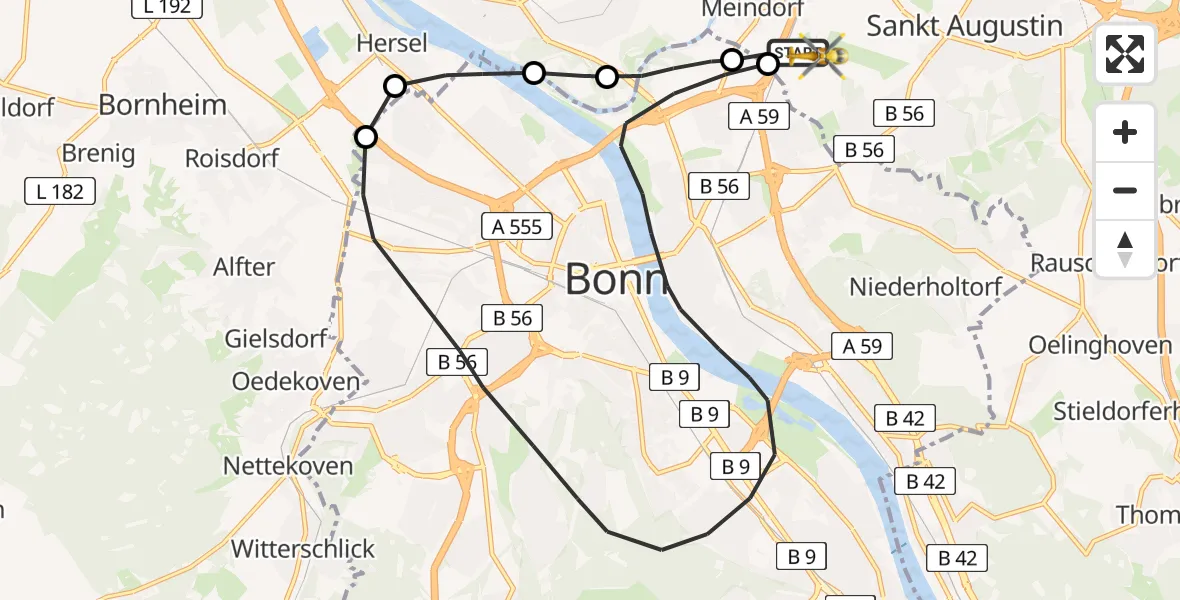 Vluchtroute Ambulancehelikopter Sankt Augustin - Sankt Augustin, 11 november 2024, 14:52
