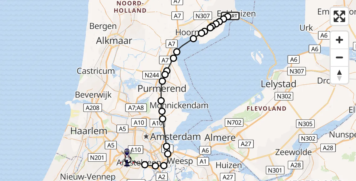 Vluchtroute Politiehelikopter Enkhuizen - Schiphol, 11 november 2024, 15:50