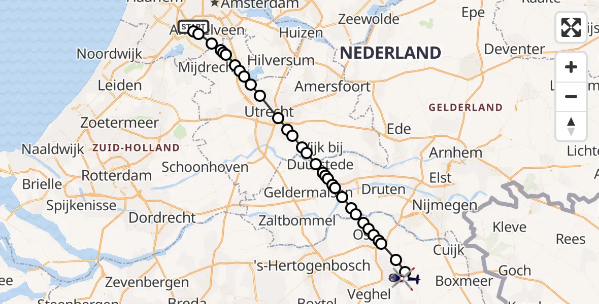 Vluchtroute Politiehelikopter Schiphol - Vliegbasis Volkel, 11 november 2024, 16:14