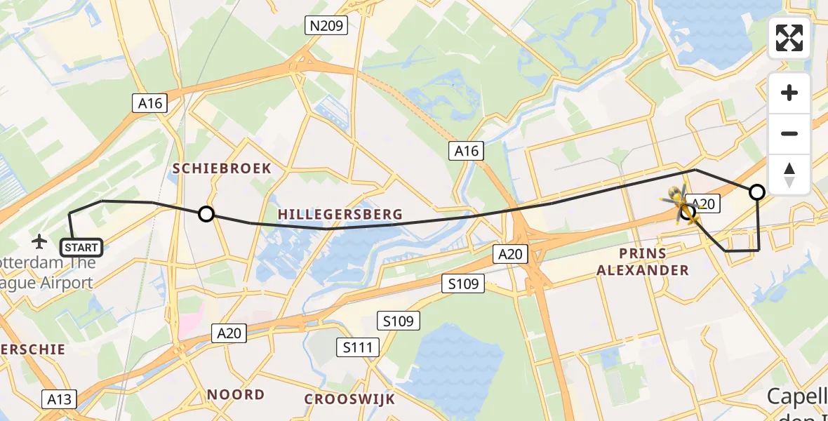 Vluchtroute Traumahelikopter Rotterdam The Hague Airport - Rotterdam, 11 november 2024, 17:51