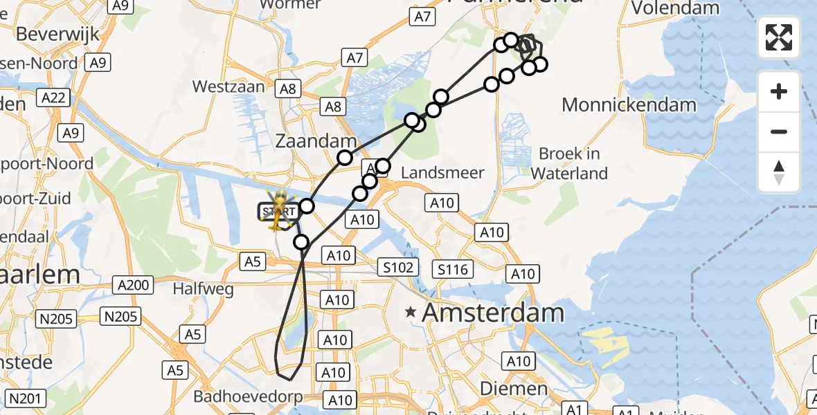Vluchtroute Traumahelikopter Amsterdam Heliport - Amsterdam Heliport, 11 november 2024, 18:01