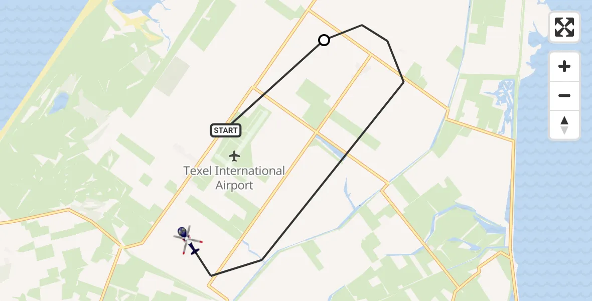 Vluchtroute Politiehelikopter Texel International Airport - De Cocksdorp, 11 november 2024, 18:19