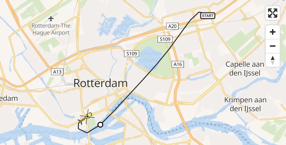 Routekaart van de vlucht: Lifeliner 2 naar Erasmus MC, Kamgras