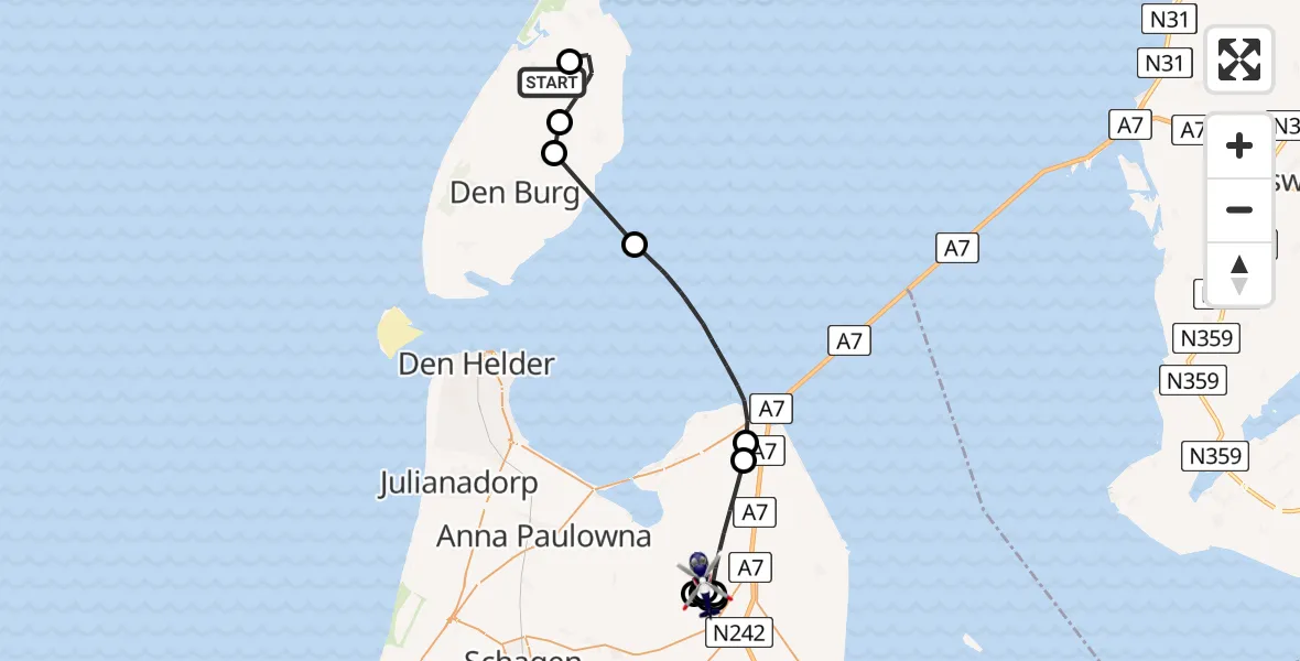 Vluchtroute Politiehelikopter Texel International Airport - Slootdorp, 11 november 2024, 18:36