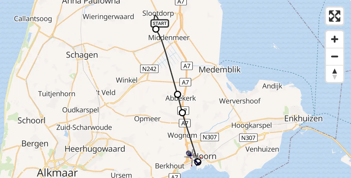 Vluchtroute Politiehelikopter Slootdorp - Hoorn, 11 november 2024, 18:57