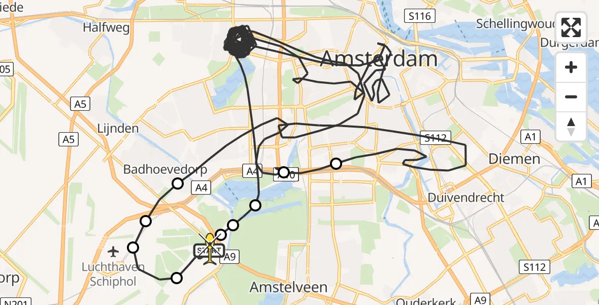 Routekaart van de vlucht: Politiehelikopter naar Schiphol, Schipholweg
