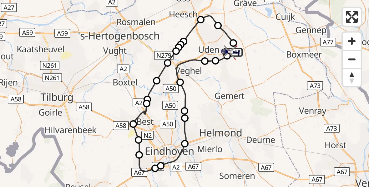 Vluchtroute Politiehelikopter Vliegbasis Volkel - Vliegbasis Volkel, 11 november 2024, 19:49