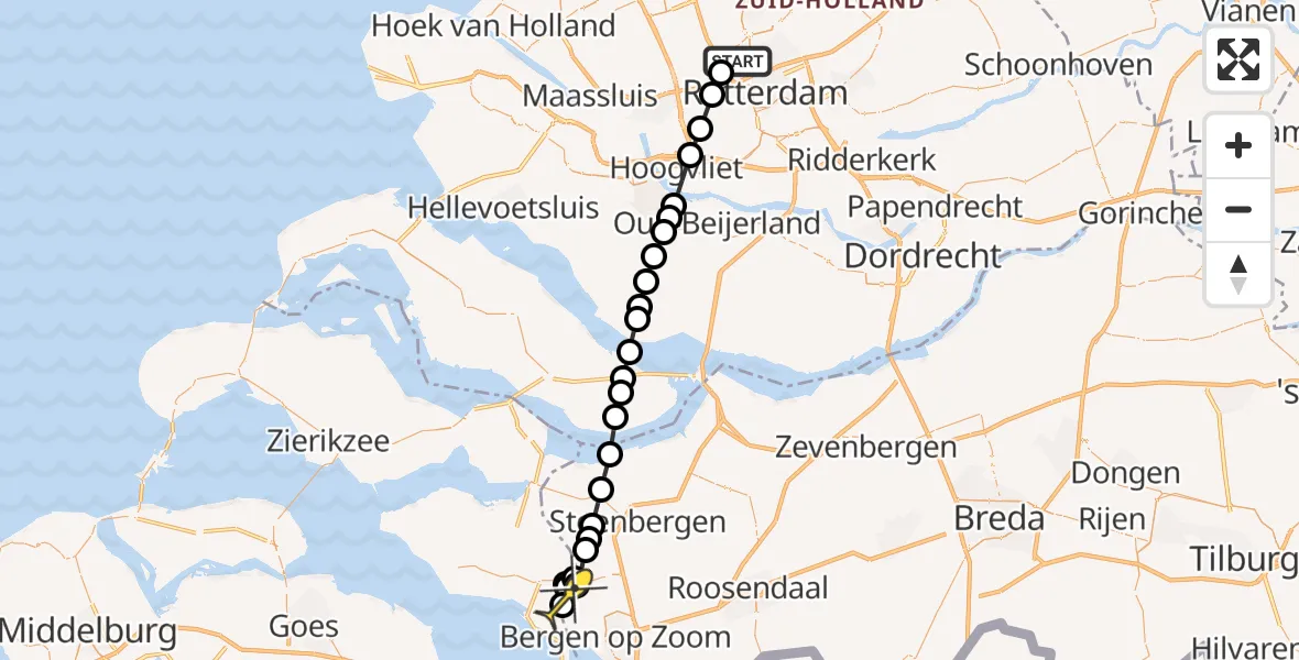Routekaart van de vlucht: Lifeliner 2 naar Tholen, Achterdijk