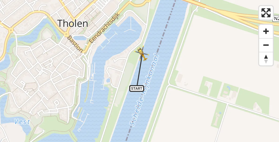 Vluchtroute Traumahelikopter Tholen - Tholen, 11 november 2024, 22:57