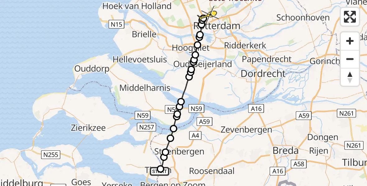 Routekaart van de vlucht: Lifeliner 2 naar Rotterdam The Hague Airport, Slabbecoornweg